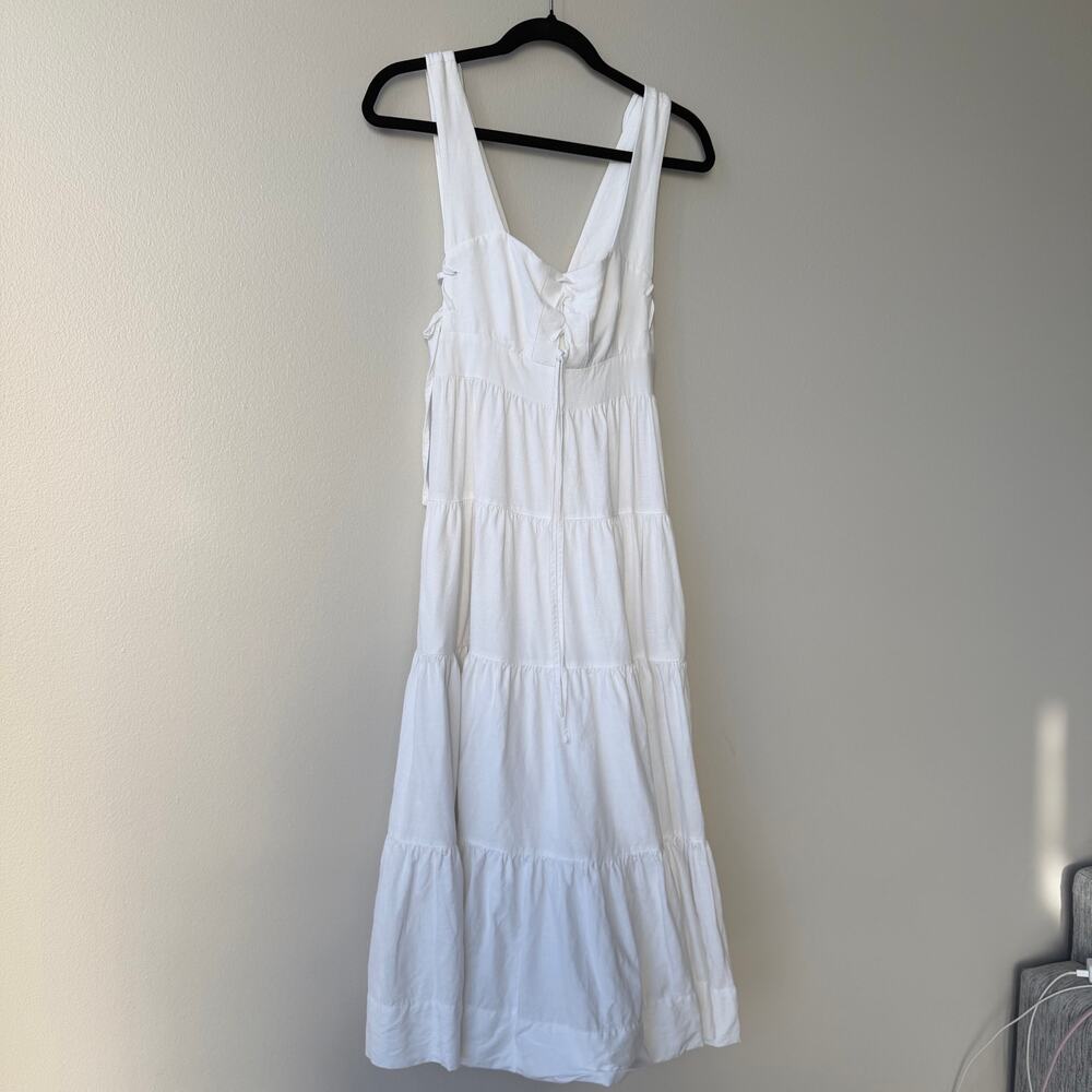 Shona Joy Blanca Linen Lace Up Tiered Maxi Dress White Ivory Small - Picture 3 of 9